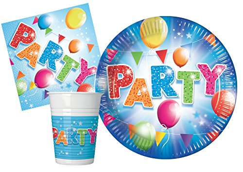 Hello-Kit Tisch Fabulous Party People (88 Stück flach Ø23cm, 24 Plastikgläser 200ml, 40 Papierservietten 33x33cm), Single, Multicolor, Y4631 von Ciao