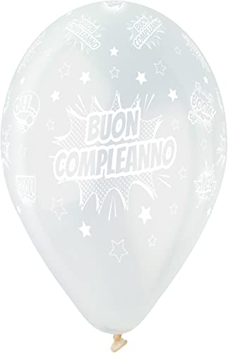 Pack 25 balloons Buon Compleanno Crystal in natural latex Premium Quality G120 (Ø 33cm / 13"), translucent von Ciao