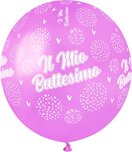 Pack 25 balloons "Il Mio Battesimo" in natural latex Premium Quality G150 (Ø 48cm / 19"), pastel pink von Ciao