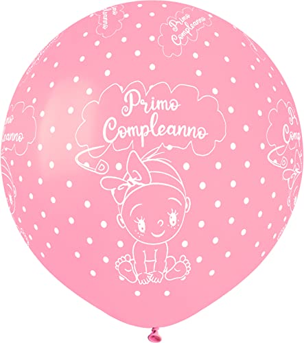 Pack 25 balloons pearly Primo Compleanno in natural latex Premium Quality G150 (Ø 48cm / 19"), pink pearl von Ciao