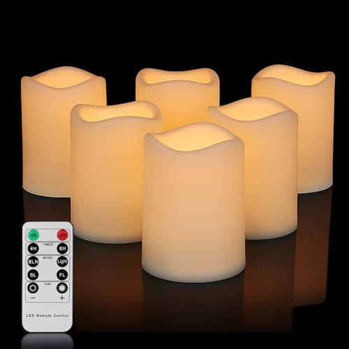 Cibnew LED Kerzen für den Außenbereich,Flammenlose Kerzen mit Timer batteriebetrieben flackernde für Hochzeit Party Home Weihnachten, 6er-Set (Warm Weißer) von Cibnew