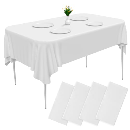 Cieex Einweg Tischdecken Weiß, 4 Stück wasserdichte Geburtstag Tischdecken, Rechteckig Weisse Tischdecke für Party, Hochzeit, Grillen, Kindergeburtstag, Weihnachten - 137 x 274 cm von Cieex