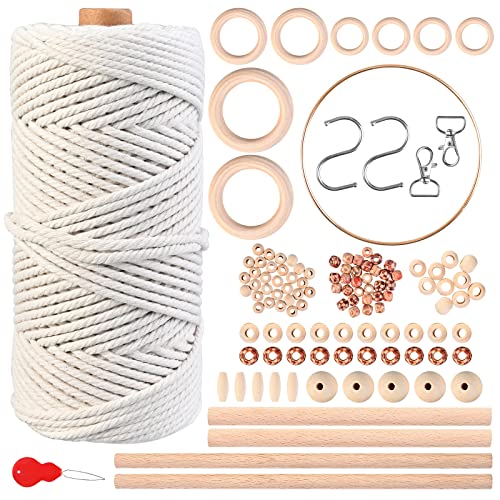 Cieex Makramee Garn, 3 mm 100m natürliche Baumwollgarn,Macrame Cord Kordel Garn Set Anfänger mit Anleitung, Beige Cord Seil für DIY Makramee Weben Dekorative von Cieex