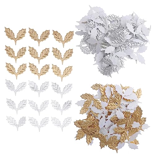 200 Stück Weihnachtsblätter Konfetti Dekor DIY Zubehör Handgefertigt Mini Weihnachtsblatt Glitzerndes Konfetti Weihnachtsblatt Ornament Weihnachtsbedarf Basteln Silber Ciieeo von Ciieeo