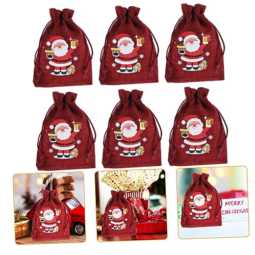 Ciieeo 10St Weihnachtliche bordeauxrote Leinentasche Weihnachtsfeierbevorzugungstasche Süßigkeitentüten für Partys Christmas Bags weihnachtliche geschenktüten Schmuckhalter von Ciieeo