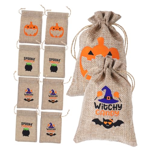 Ciieeo 12st Halloween-geschenktüte Sackleinen-kürbis Halloween-papiertüten Neon-partytüten Halloween-tasche Tasche Mit Kordelzug Halloween-partytüten Kegelsüßigkeitstüten Für Kinderparty von Ciieeo