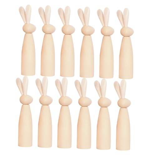 Ciieeo Ostern Decor 12pc Holz Bunny Figuren Unbemalt Natürliche Holz Peg Puppen Handwerk Set von Ciieeo