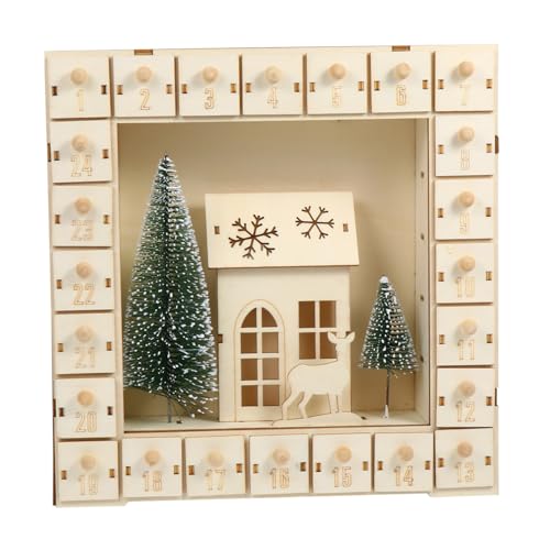 Ciieeo 1Stk Weihnachtskalender aus Holz Advent unten Kalender Christbaumschmuck holzweihnachtsdekoration Weihnachts-Holzkalender Desktop-Kalender Weihnachtsgeschenk LED Lichter Khaki von Ciieeo