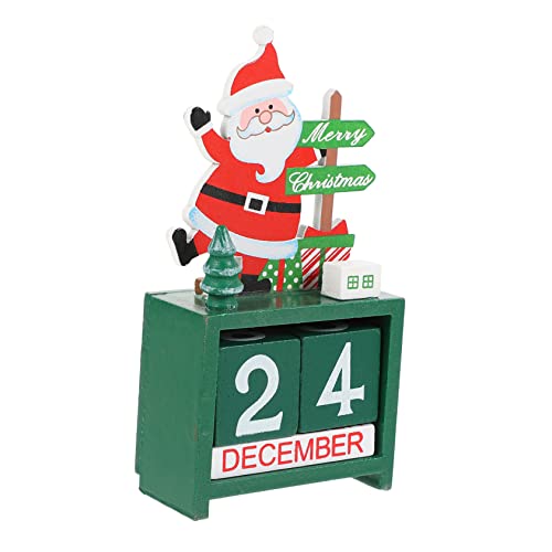 Ciieeo 1Stk Weihnachtskalender aus Holz Weihnachtsmann Countdown-Kalenderblöcke Feiertage weihnachtsdeko für weihnachtgeschenkideen Weihnachtsschmuck Cartoon-Desktop-Kalender Green von Ciieeo