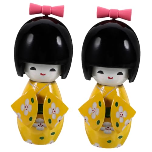 Ciieeo Japanische Kimono-Puppen 2er-Set Handgefertigtes Holzhandwerk Traditionelle Japanische Dekoration Heimdekoration Schreibtisch-Ornament Kulturelle Japanische Puppenstatuen von Ciieeo