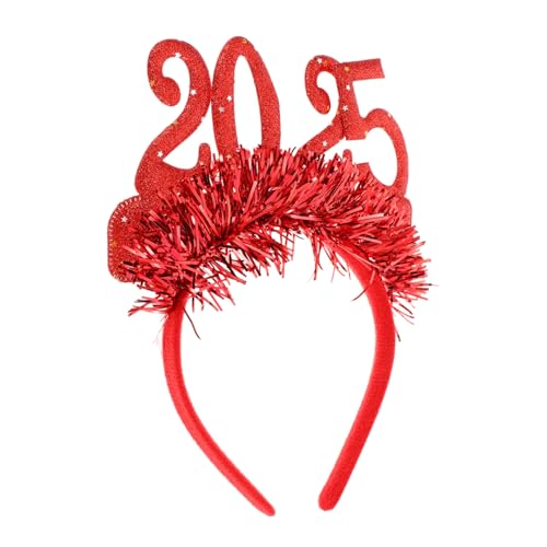 Ciieeo 2025 Stirnband Weihnachtsfeier glitzernde Haarreifen Weihnachtskopfschmuck Neujahr Haarband Party Haarschmuck Frohes neues Stirnband Partydekorationen für das neue Jahr Stoff rot von Ciieeo