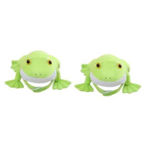 Ciieeo 2St Froschhaube Plüschtierhut verrückte Hüte Plüsch-Cartoon-Hut Halloween-Froschkostüm Fiesta-Hut party dekoration Partyhut Halloweenkostüm Frosch Plüschmütze Party-Kopfbedeckung von Ciieeo