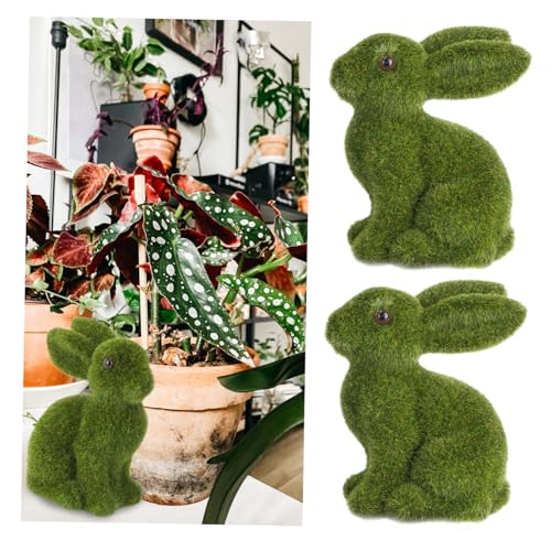 Ciieeo 2St Ostern-Simulationskaninchen Hasen Dekorationen Kuscheltiere Mooshase Easter Decoration Kinderzimmer-Dekoration Simulations-Kaninchen- Nachahmung Kaninchen Plastik Green von Ciieeo