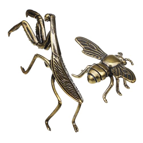 Ciieeo 2st Teezeremonie Dekoration Tee Haustier Dekoratives Sammlerstück Bienen- Mantis- Für Den Innenbereich Retro-Desktop-Dekoration Biene-figurenskulptur Aus Metall Kupfer von Ciieeo