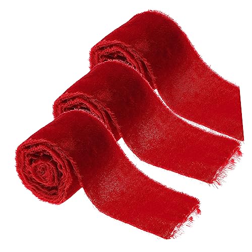 Ciieeo 3 Rollen Samtband Reißen Chiffon-seidenband Chiffon-fransenband Rot Hutband Diy-bänder Geschenkband Zur Hochzeit Ausgefranstes Band Rot Kunsthandwerk Braut Polyester Quaste von Ciieeo