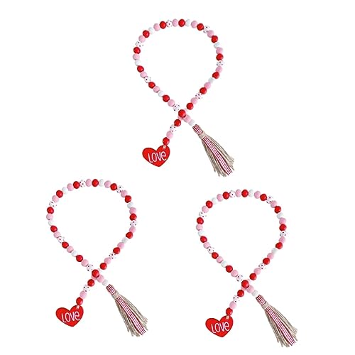 Ciieeo 3St Holzperlen zum Valentinstag hochzeitsdeko Wedding Decoration hausdeko Perlenbuchstaben Armbänder Holzperlengirlande zum Valentinstag Holzperlengirlande mit Quaste Hanfseil rot von Ciieeo