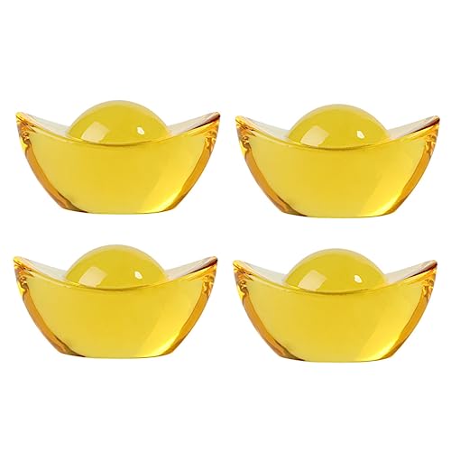 Ciieeo 4 Stück Barren-Ornament Traditionelle Chinesische Verzierung Desktop Barren Chinesischer Reichtum Citrin Yuan Bao Barrenverzierung Glücksgeschenke Golden Kristall von Ciieeo