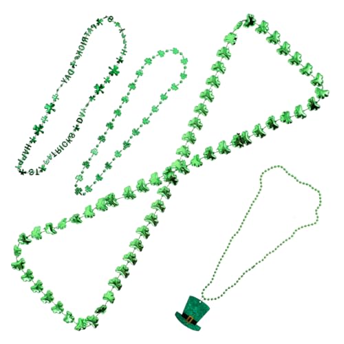 Ciieeo 4 Stück Irische Halskette Irische Partykette St Patricks Day Halskette Runde Perlenkette Irland-festival-dekoration Hängende Verzierung Für Festival Dame Halsschmuck Green Vlies von Ciieeo