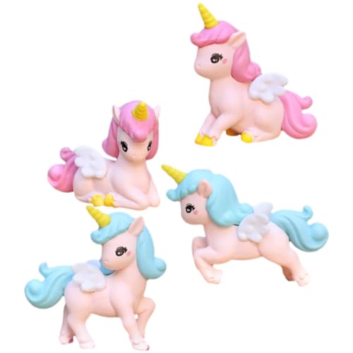 Ciieeo 4 Stück -Modell-Ornament Einhorn-Verzierung Figur Karikatur Dekoration Miniatur-Fee kulich Form Cute Decor Entzückende Form bastelzeug Einhorn- -Cartoon Mini- PVC von Ciieeo