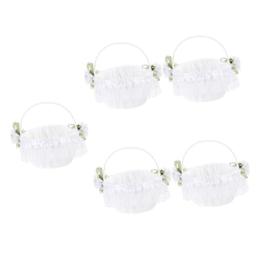 Ciieeo 5St Blumenkorb aus Spitze Korb für Mädchen gefälschte Blumen Strauß dekorativer Korb Blumenmädchenkorb Handgefertigte Blumenkörbe Hochzeit eleganter Blumenkorb Hochzeitskorb Weiß von Ciieeo