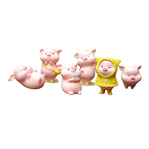 Ciieeo 6 Stück Süße Schweinchen Puppe Kuchendekoration Schweinchen Minifigur Schweinchen Figur Schweinchen Cupcake Topper Auto Spielzeug Tier Kuchendekoration Bonsai von Ciieeo