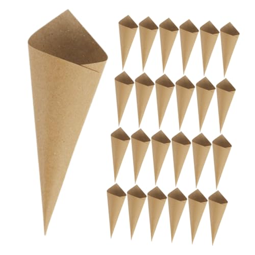 Ciieeo 60st Hochzeitsblütenkegel Hochzeit Konfetti Gerollt Popcorn-boxen Weiße Konfetti- Snackbecher Verpackung Schneekegelbecher Wurstbecher Gefüllt Waffeln Papier Light Brown von Ciieeo