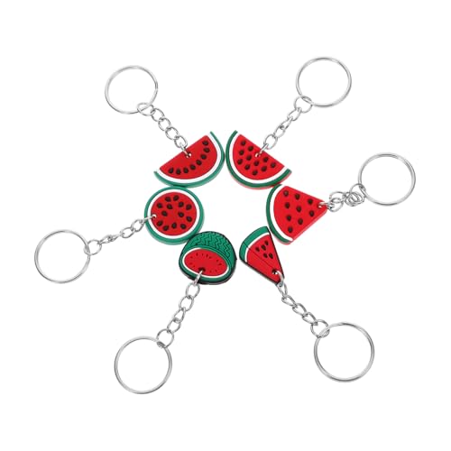 Ciieeo 6St Schlüsselanhänger Quasten freigeben künstliche Wassermelonenscheiben Ringe Schmuck Obst hochzeit dekoration Wassermelonen-Anhänger-Charms Cartoon-Anhänger zum Aufhängen PVC rot von Ciieeo