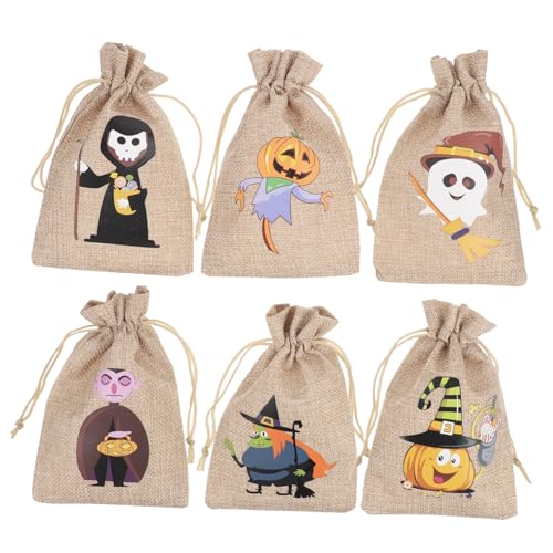 Ciieeo 6st Halloween-süßigkeitsbeutel Süßes Oder Saures-goodie-bag Halloween-plätzchenbeutel Verpackungsbeutel Mit Kordelzug Goodie-bags Für Kinder Kekstüten Aus Leinen Keksbeutel Leinen- von Ciieeo