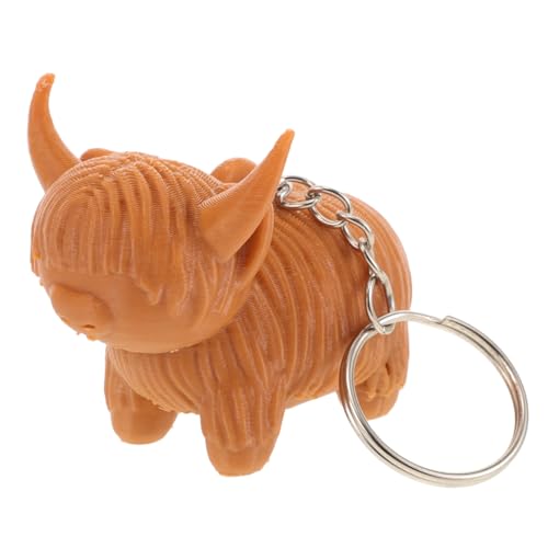 Ciieeo Hochlandkuhstatue schönes schlüsselanhanger Mini-Hochlandkühe-Figur Hochlandkuh-Accessoire Hochlandkuh Stofftier Hochlandkuh-Spielzeug Hochlandkuh-Ring Plastik Light Brown von Ciieeo