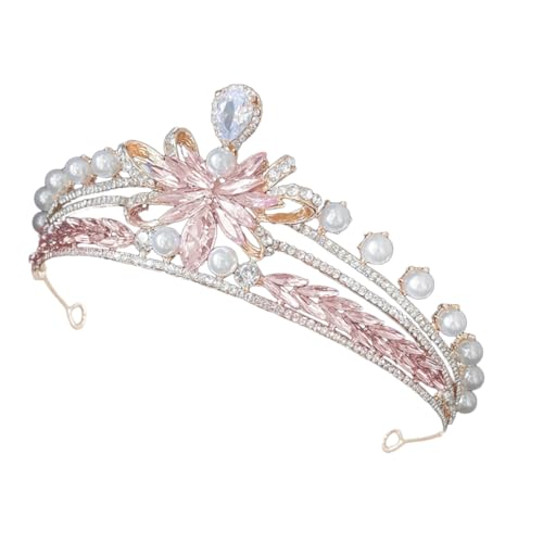 Ciieeo Krone Haarschmuck Strass-tiara Kopfbedeckung Mit Strasskrone Strass-kronen-stirnband Hochzeitskrone Braut-diademe Kronen Für Frauen Geburtstagskrone Brautkrone Rosa Zinklegierung von Ciieeo