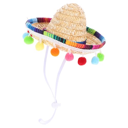 Ciieeo Mini-Sombrero-Hut Kleiner Mexikanischer Strohhut Mit Pompons Cinco De Mayo Fiesta De Los Muertos Party-Kopfbedeckung Für Kinder Erwachsene Haustiere von Ciieeo