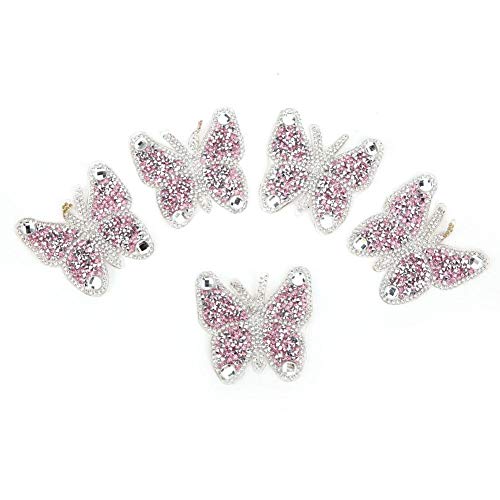 5 Stück Applique Crystals Perlen Stoff Patches Stickerei Sticker Hot Melt Glue Applique Decor(Rosa) von Cikonielf