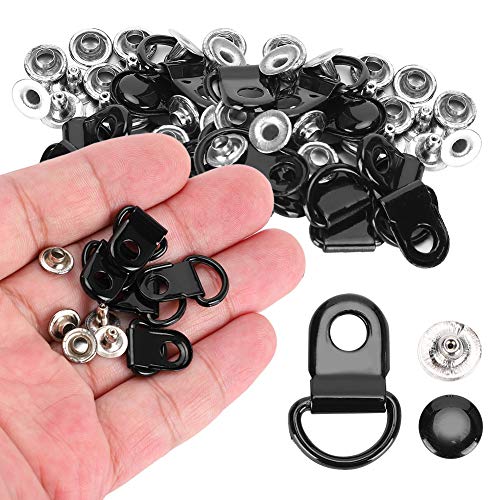 Cikonielf 100 Set Schnürsenkelhaken D-Ring Ösenschnalle Messing Stiefelhaken Beschläge mit Nieten DIY Nietwerkzeug glänzend schwarz 9x14mm von Cikonielf