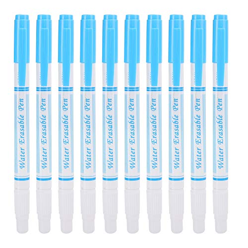 Cikonielf 10Pcs Wasser Stoff Marker Weiße Tinte Verschwindende Tinte Stoff Marker Stift Doppelkopf Wasser Löschstift zum Nähen Erstellen von waschbarer Kunst(Blau) von Cikonielf