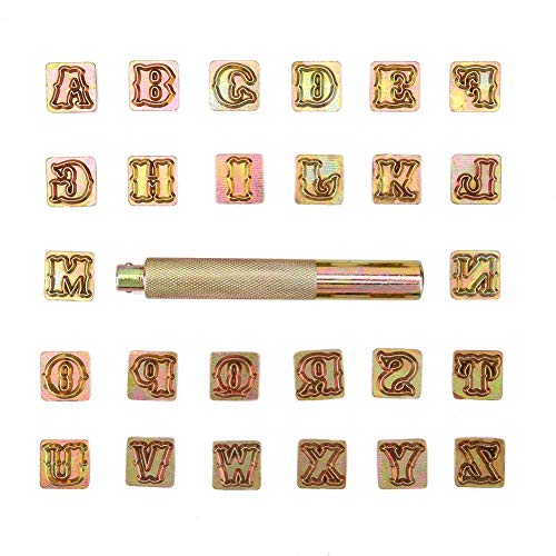 Cikonielf Metallstempel Set, 26 STK A~Z Buchstaben Leder Stempel aus Metall, 13mm Leder Stempel Prägestempel mit Schlaghammer für Leder, Kunststoff und Weichmetall von Cikonielf