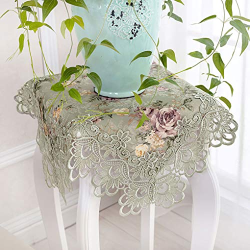 Cileruide Green Floral Jacquard Tischdecke Stickerei Quadrat Rechteckige Tischdecke Multi-Größen für Esstisch Waschbare Tischdecke mit Spitzenkante (Kleine Größe 85x85cm) von Cileruide