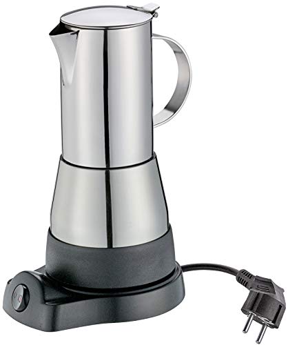 cilio Espressokocher elektrisch AIDA | für 6 Tassen Espresso (300ml) | rostfreier Edelstahl | auch für unterwegs, Camping Kaffeekocher | mit Warmhaltefunktion | 480W, Silber von Cilio