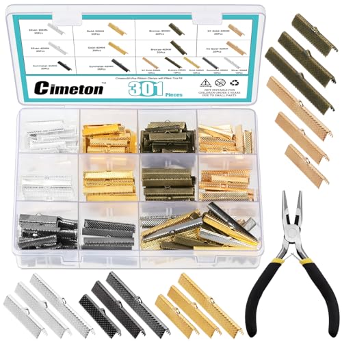 301Pcs 5 Colors 30mm 40mm 50mm Ribbon Ends Clamp Crimps Cord Ends with Pliers for Jewelry Making von Cimeton