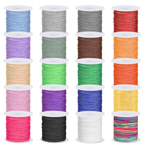 Cimeton 20 Rollen 20M Nylon String für Armbänder, Bunte Nylon Perlenfaden, Lanyard String Chinesisch Knüpfen Cord Nylon Armbänder Silky Satin Cord Nylon String für die Schmuckherstellung von Cimeton