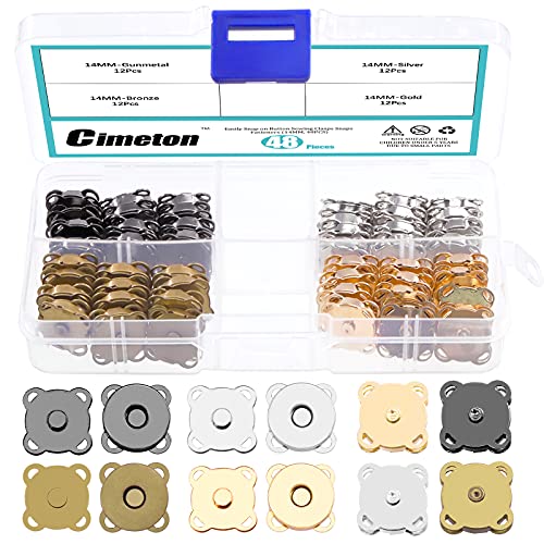 Cimeton 48 Sets Knopfverschlüsse, runde Druckknöpfe, Verschlüsse, Pflaumenblüten-Typ, zum Einnähen in Tasche, Knopfverschluss, Geldbörse, Handtasche mit Unterlegscheibe, DIY-Knopf-Set (14 mm) von Cimeton