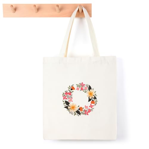 Cimvidi Canvas Tasche Stickerei Set, Blumenmuster Kreuzstich Set geeignet für Anfänger, einschließlich Anweisungen für Sticktasche Stickerei Rahmen Farbfaden Werkzeuge (Weiß) von Cimvidi