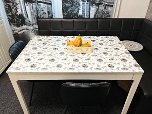 Tischfolie mit Blumen Muster- Maß nach Wunsch - Transparent Klar Tischdecke Tischschutz Schutzfolie Abwaschbar weich PVC 90cm (90x120cm + Toleranz) von Cinar