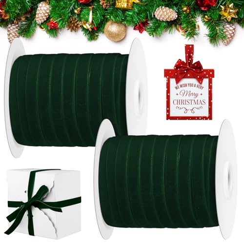 Cindeer 100 Yards Samt Valentinstag Schleifenbänder Samt Geschenkbänder Satin Vintage Bordüre Samtbänder Rollen für Geschenk Verpackung Haarschleife Basteln Party Hochzeit (Grün, 0,95 cm) von Cindeer