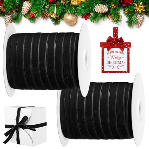 Cindeer 100 Yards Samt Valentinstag Schleifenbänder Samt Geschenkbänder Satin Vintage Bordüre Samtbänder Rollen für Geschenk Verpackung Haarschleife Basteln Party Hochzeit (Schwarz, 0,95 cm) von Cindeer