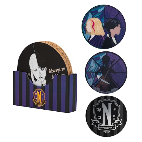 Cinereplicas Mercredi - Set de 4 Sous-verres Mercredi Addams 9,5cm de diamètre - Licence officelle von Cinereplicas