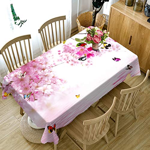 Cinnanal Rechteckig Tischtuch Elegant Polyester Wasserdicht Tischdecke Garten Abwaschbar Stoff Flowers Butterflies für Esstischplatte Café Wohnzimmer 90X140cm Rosa von Cinnanal