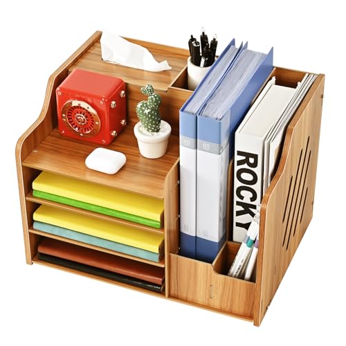 Cinnani Organizer Schreibtisch Holz,Schreibtisch Organizer mit Dokumentenablage A4 Briefablage Ablagefächer Holz für Büro Arbeitszimmer Schule Office von Cinnani