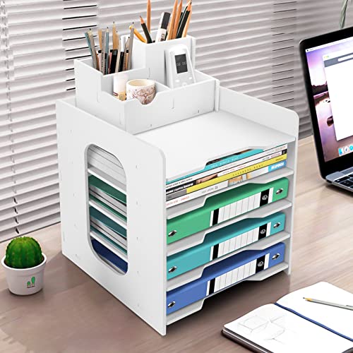 Cinnani Schreibtisch Organizer, 5 Ablagefächer Schubladenbox,plus einen Stifthalter， A4-Papierhalter Dokumentenablage, Briefablage, Ablage Schreibtisch für Büro, Zuhause, Schule von Cinnani