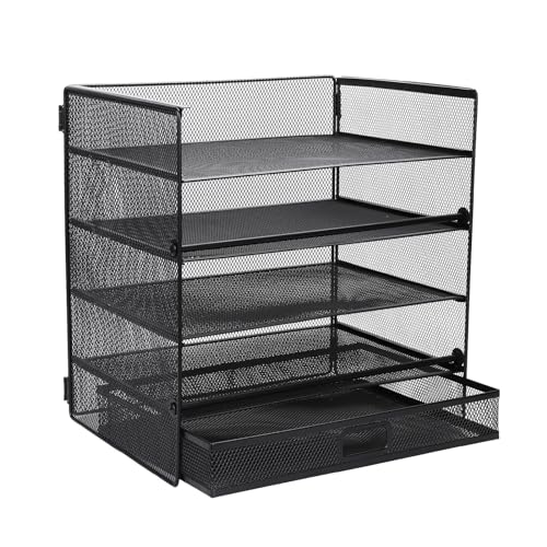 Cinnani Schreibtisch Organizer, 5 Ebenen Papier Briefablage mit Schublade,Ablagefächer Organizer mit für Ordnern,Briefen,Papier,Metall Schreibtisch Organizer Tablett (Schwarz) von Cinnani