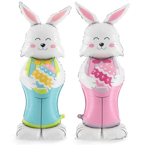 Cinnvoice 2 Stück große Osterhasen-Ballons 150 cm Hasenförmiger Ballon mit Sockel stehend für Ostern Geburtstag Party Dekoration Folie Cartoon Bunny Ballons für Frühling Party Supplies von Cinnvoice